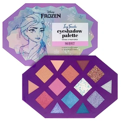 Image of MAD BEAUTY Disney Frozen Elsa Icy Touch Eyeshadow Palette, 10th Anniversary, Fourteen Shades Plus Glitter Toppers, Cosmetic Gifts