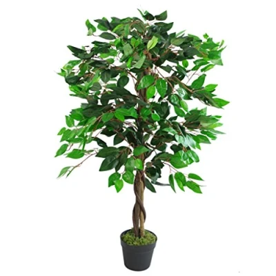 Image of Leaf Artificial Tree/Plant, Wood, Green Twist Ficus, 110cm