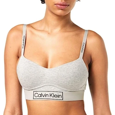 Image of Calvin Klein Women&#039;s Lght Lined Bralette 000qf6770e Bralette, Grey (Grey Heather), L