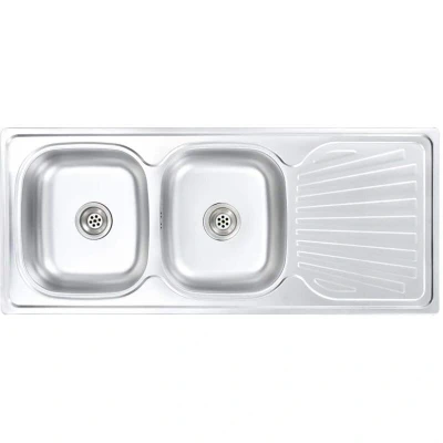 Image of vidaXL Kitchen Sink Double Basin with Strainer &amp; Trap Stainless Steel