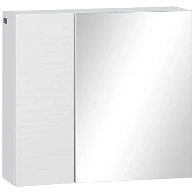Image of kleankin Bathroom Cabinet with Mirror, Double Door Wall Mounted Storage Cupboard Organizer Adjustable Shelves, White
