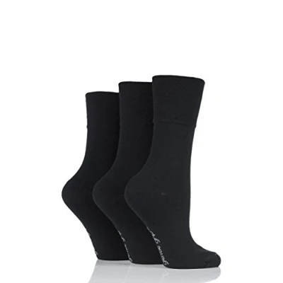 Image of Ladies 3 Pair Gentle Grip Plain Cotton Socks (4 8 UK, Black)
