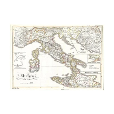 Image of Wee Blue Coo Map Antique Perthes Italy Sardinia Sicily Wall Art Print