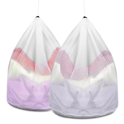 Image of AiQInu Set of 2 Laundry Bags, Washing Machine, Large Bag with Cord Stopper, Bag, Reusable, Net Bra, Mesh for 40 x 30 cm