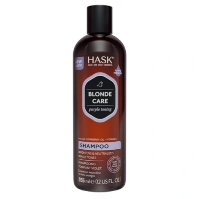 Image of HASK Blonde Care Purple Toning Shampoo, for all shades of blonde, colour safe 1 355mL Bottle