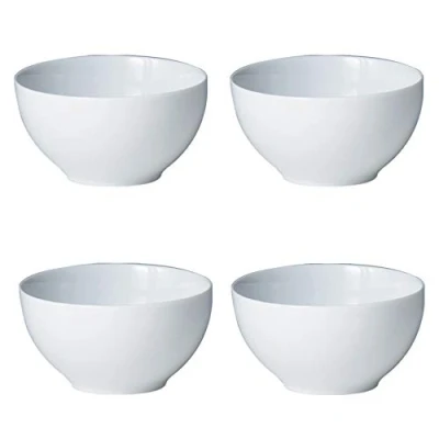 Image of Denby White Porcelain Deep Bowls Set of 4 Dishwasher Microwave Safe Crockery 740ml Glazed Chip &amp; Crack Resistant Soup