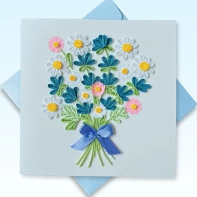 Image of Quilling Card, 3D Cards, Handmade Paper Greeting Color Unique Dedicated Art design handcrafted cards for all occasions, daisy