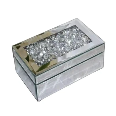 Image of Eaglewiz Silver Crush Jewel Diamante Mirrored Glass Crystal Jewellery Organiser Box Storage Crushed Diamond Chest Jewelry Women Trinket Drawers Boxes Makeup Container Dressing Table