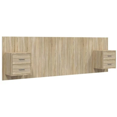 Image of vidaXL Bed Headboard with Cabinets Classic Design Sonoma Oak Engineered Wood Wall Mounted Spacious Storage