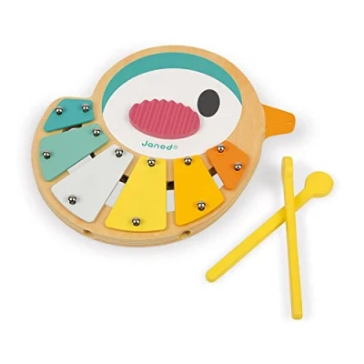 Image of Janod Pure Bird Wylo Wooden Imitation Toy Musical Early Learning Child&#039;S Xylophone In The Shape Of A Bird, 6 Tones Trendy Design, Water Based Paint from 1 Year Old, J05163