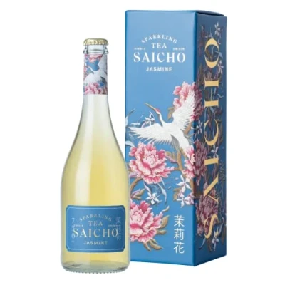 Image of Saicho Luxurious Non Alcoholic Jasmine Sparkling Tea Apple Sherbet, Lychee &amp; Vanilla Notes 750ml Bottle Gift box included