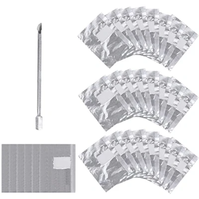 Image of Lictin 200 Pcs Foil Nails Wraps Remover With Cuticle Pusher, Nail Art Soak Off Cotton Pad For Acrylic Gel Polish Removal