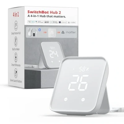 Image of SwitchBot Hub 2 (2nd Gen), work as a WiFi Thermometer Hygrometer, IR Remote Control, Smart and Light Sensor, Link to Wi Fi (Support 2.4GHz), Compatible with Alexa&amp;Google Assistant