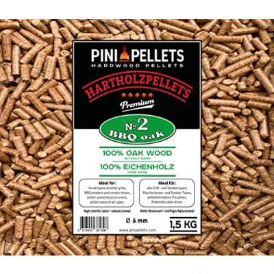 Image of PINI Hardwood Pellets No. 2 BBQ Oak 1.5 kg Grill for Grilling, Smoking and Pizza Oven