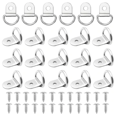 Image of AISHOW Pack of 20 Lashing Eyelets Stainless Steel D Ring Hook Assembly Rings for Trailers with Screws Loads Securing in Cars, Kayaks and