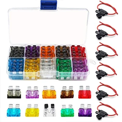 Image of Car Fuses Holder, Bst4U 100PCS Assorted Auto Standard Blade Replacement Kit, 6PCS Inline Waterproof ATC/ATO 14AWG Wiring Harness Automotive Fuse(M)