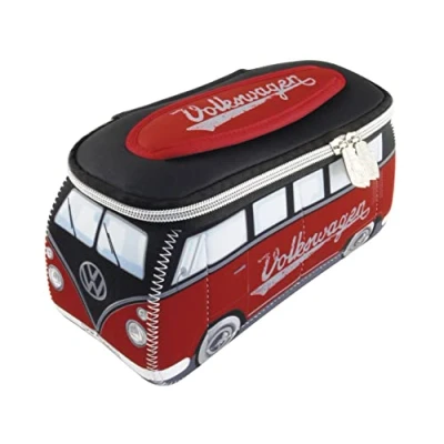 Image of BRISA VW Collection Volkswagen Neoprene Universal Makeup Cosmetics Toiletry Travel Pharmacy Bag in T1 Bus Design (Red/Black/Large)