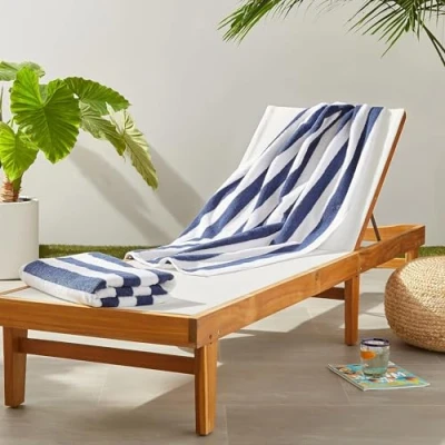 Image of Amazon Basics 100% Cotton Terry Cabana Stripe Pool &amp; Beach Towel, Soft Absorbant, 2 Pack, Navy Blue, 76 x 152 cm