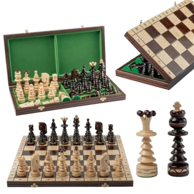 Image of Master of Chess Wooden Set with Pieces GENTLEMAN 50 cm / 20 in Handmade Large Folding Board Game for Adults and Kids Solid Construction