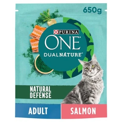 Image of PURINA ONE Dual Nature Natural Defense Salmon Dry Cat Food 8x650g