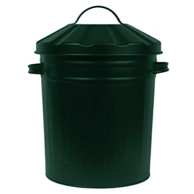 Image of Muddy Hands 15 Litre Small Metal Bin with Lid Recycling Rubbish Waste Paper Dustbin (Green)