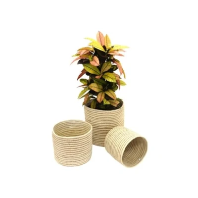 Image of Garden Gear Chia Seagrass Planter Basket Indoor with Interior Plastic Coating Hiding Pots 3 Pack (Grey Sand + Jute Planter)