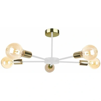 Image of Sun Multi Arm Semi Flush Ceiling Light White, Gold, 48cm, 5x E27