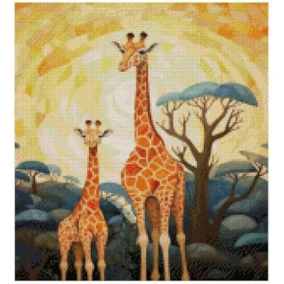 Image of Giraffe in Sunset counted cros stitch kits,100% cotton,14count, 150x 165 26x 29 cm cotton cozy wide animal portrait exotic wall decor cross kits