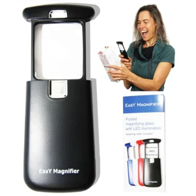 Image of EasY Magnifier Pocket Magnifying Glass with LED Light 3X Small Handheld Lighted Magnify Glasses for Close Work Reading Loupe Hobbies; Mini Lens Visually Impaired