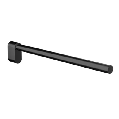 Image of EMCO Flow Single Arm Wall Mounted Towel Rail Rigid Metal Bath Holder for Towels, Matte Black