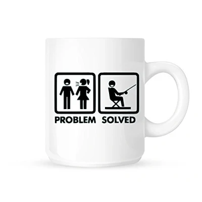 Image of DottsMusic Problem Solved Funny Novelty Fishing/Angling Tea/Coffee Mug/Cup Great Gift Idea