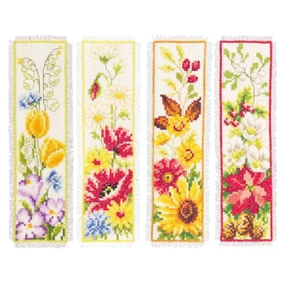 Image of Vervaco 4 Seasons Bookmark Kit Set of 4, Ecru, ca. 6 x 20 cm