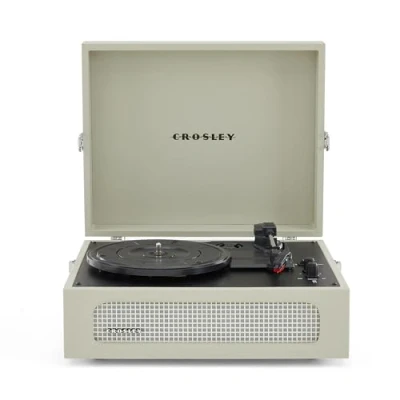 Image of Crosley Voyager Portable Turntable Bluetooth Record Player, 3 Speed Suitcase Vinyl Home Turntables for Records, Built in Stereo Speakers &amp; Receiver, AUX Input, Dune