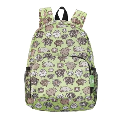 Image of ECO CHIC Lightweight Foldable Water Resistant Mini Backpack Folds Into Pouch for Storage (Cute Sheep Green)