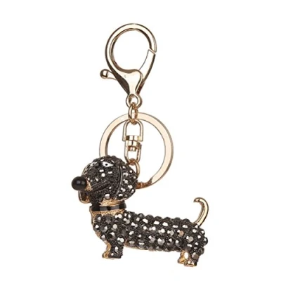 Image of Crystal Dog Keyring Decorative Pendant Keychain for Handbag and Car Trinket Souvenir (Black)