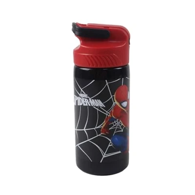 Image of OM SUPPLIES Spiderman Web Characters Reusable Aluminium Sipper Water Bottle Drink with built in handle for Easy Carry School Lunch Kids Childrens 500ml (Spiderman 1)