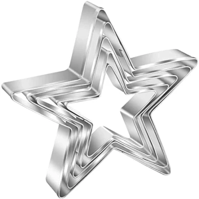 Image of cookie cutters stars 5 pieces, stainless steel cutter set Christmas biscuit cookies, Silver