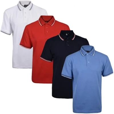 Image of True Face Mens Tshirts Polos Pique Tipping Pocket Collar Buttoned Regular Fit Top Tip Set 4 Pack S