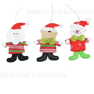 Image of Shatchi 3pcs Handmade Novelty CHRISTMAS Tree HANGING Xmas Home Decor Stocking Fillers Santa Snowman Reindeer Teddy Toys Gifts 6116, Multi, 12 14cm, DECORATION 6116