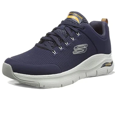 Image of Skechers OAK Canyon Trainers, Men&#039;s, Size: 7, Navy/lime Leather and textile