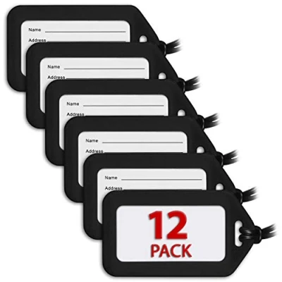 Image of MIFFLIN Luggage Tags (Black, 12 PK), Bag Tag for Baggage, Suitcase Bulk
