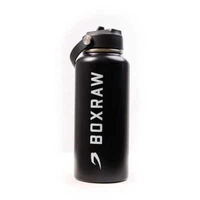 Image of BOXRAW 1L Stainless Steel Water Bottle Black Insulated with Leak Proof Design, Straw &amp; Ergonomic Handle Keeps Drinks Hot or Cold BPA Free