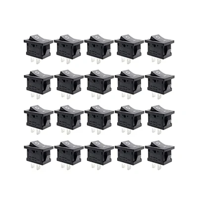 Image of Hsthe Sea 20 Pcs On/Off Rocker Switch, Mini Boat Switch 10A/250V, 2 Pin Toggle SPST Press Button for Car Auto Household Appliances, Black