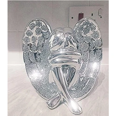 Image of Deenz BEAUTIFUL ANGEL WITH WINGS SILVER SPARKLE BLING ORNAMENT CRUSHED DIAMOND GIFT