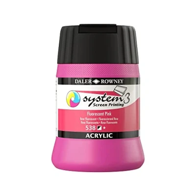 Image of Daler Rowney System3 Acrylic Screen Printing Ink, Plastic Pot, 8.45oz 250 ml, Fluorescent Pink