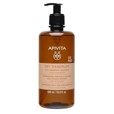 Image of Apivita Dry Dandruff Shampoo 500ml with Celery, Propolis and Tea Tree Oil Natural Anti Scalp Treatment Relieves Itchy Flaky Scalp, Moisturizes