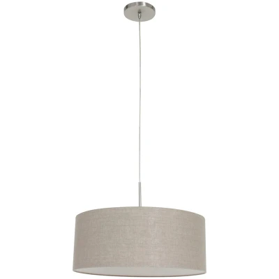 Image of Sparkled Light Cylindrical Pendant Ceiling Steel Brushed, Linen Fabric