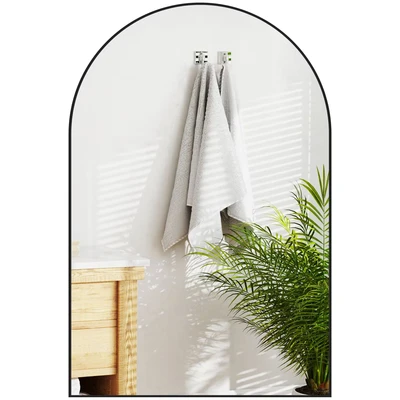Image of HOMCOM Arch Bathroom Mirror, 60 x 90cm Steel Framed Wall Decorative Mirror for Bedroom, Living Room, Entryway, Black
