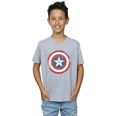 Image of Marvel Boys Captain America Civil War Distressed Shield T Shirt Sport Grey 5 6 Years