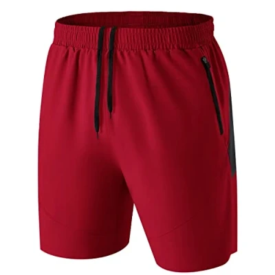 Image of HMIYA Men&#039;s Sport Shorts Quick Dry Running Gym Casual Short Lightweight with Zip Pockets(Red,EU 5XL/US 4XL)